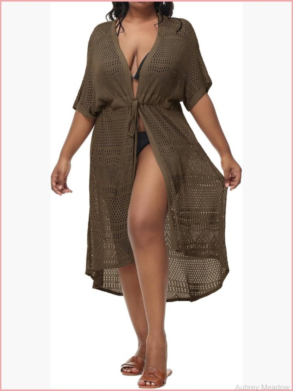 Women Plus Size Long Cover Up Open Front Tie Beach Kimono Cardigan Flowy